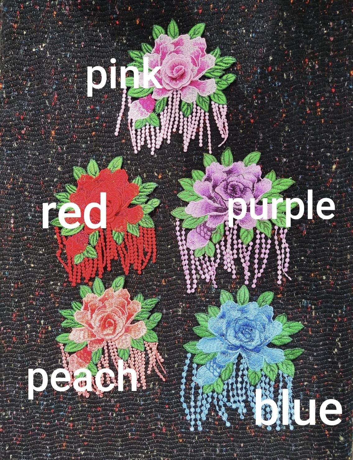 Statement Peony with Tassel Sew On Applique-  Embroidered Flower Motif Patch- For Clothes DIY, Cushion making, Hippie Chic Home decor