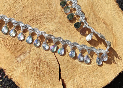 Teardrop Rhinestone Fringe Trim: Metallic Jewelled Beaded Tassel - Sold by the Yard