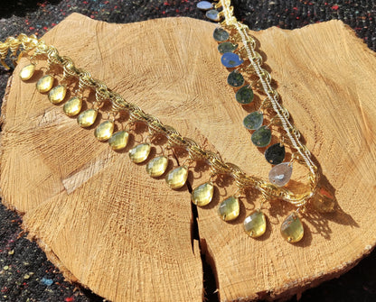 Teardrop Rhinestone Fringe Trim: Metallic Jewelled Beaded Tassel - Sold by the Yard