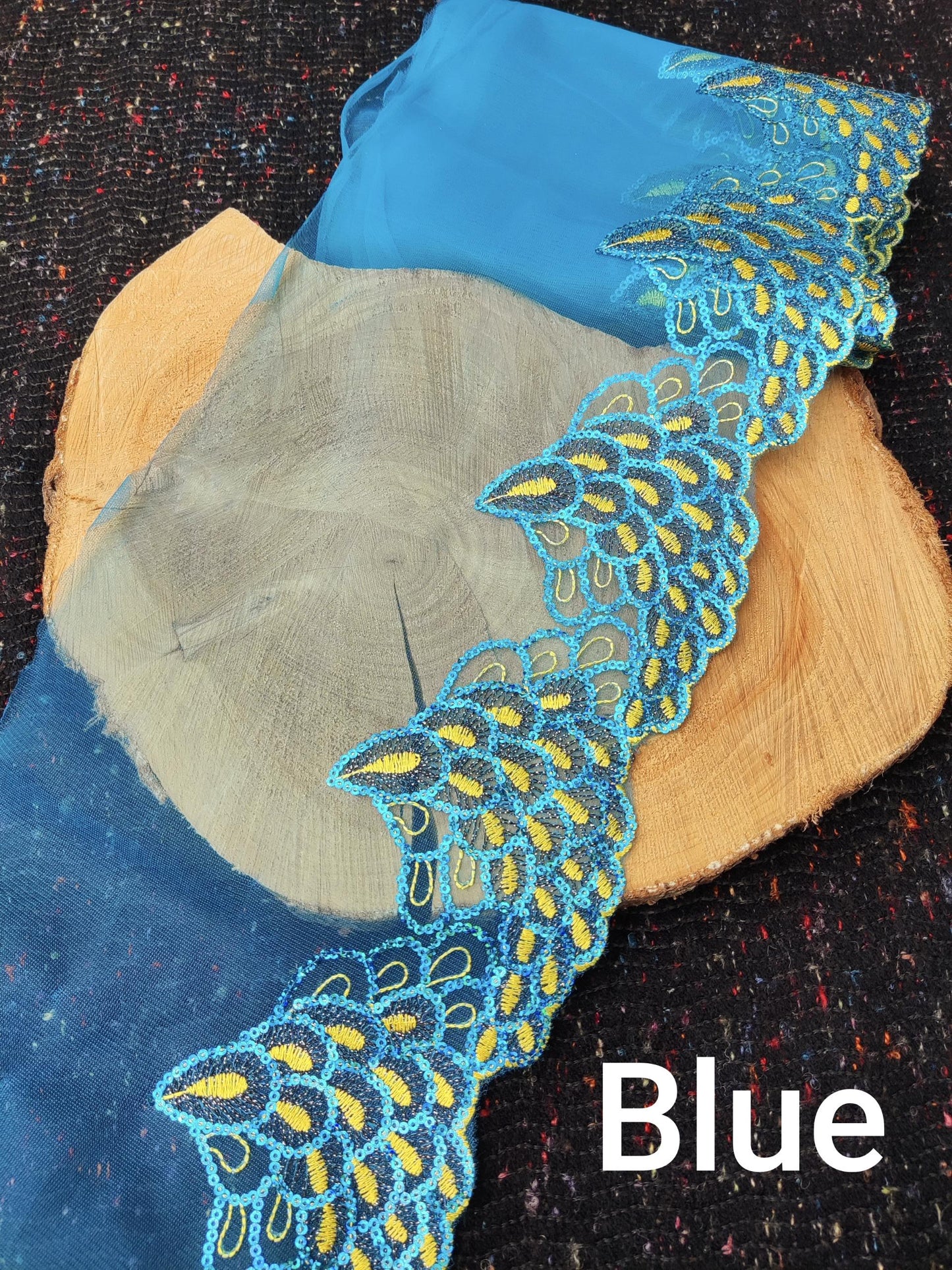 Peacock Feather Sheer Panel with Sequin- 20cm width Embroidered Tulle Trim- Per yard -Sparkly Border for Dancewear, Lingerie, Costume DIY