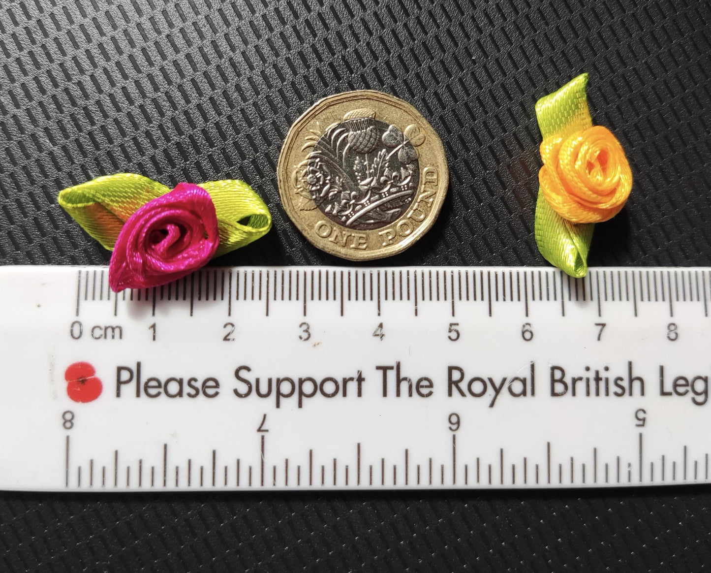 10PC- Small Satin Ribbon Rose Buds -Flower Embellishments- Pink or Red colours