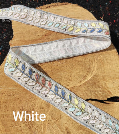 Ombre Rainbow Stem Embroidered Trim with Sequin- Per yard - 3.5cm width Stitched Leaf Edging, Ethnic Border, Colorful Embellishment
