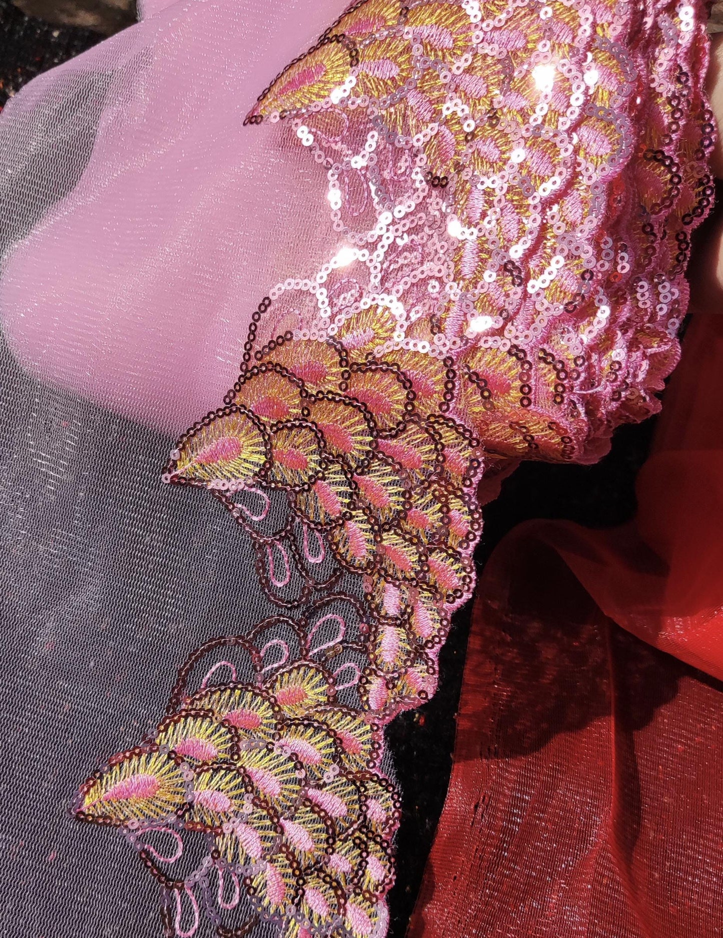 Peacock Feather Sheer Panel with Sequin- 20cm width Embroidered Tulle Trim- Per yard -Sparkly Border for Dancewear, Lingerie, Costume DIY