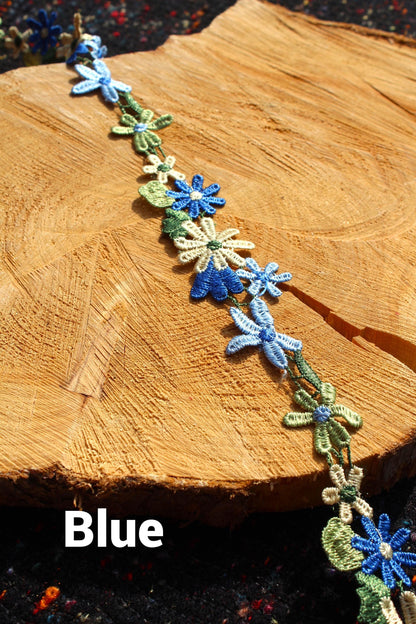 3.5cm width Embroidered Floral Trim- Multicoloured Bright Flower Lace- Per yard- DIY Clothing, Festival Costume, Crafts, Upholstery Decor