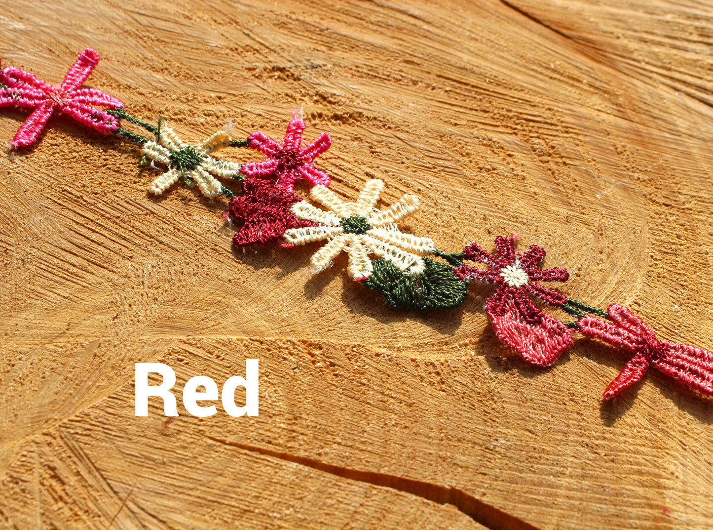 3.5cm width Embroidered Floral Trim- Multicoloured Bright Flower Lace- Per yard- DIY Clothing, Festival Costume, Crafts, Upholstery Decor