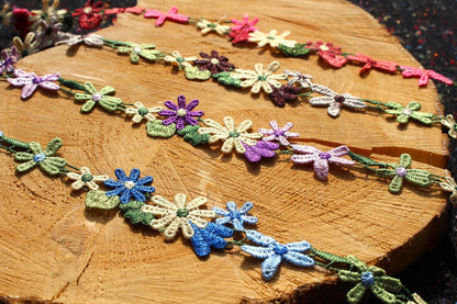 3.5cm width Embroidered Floral Trim- Multicoloured Bright Flower Lace- Per yard- DIY Clothing, Festival Costume, Crafts, Upholstery Decor