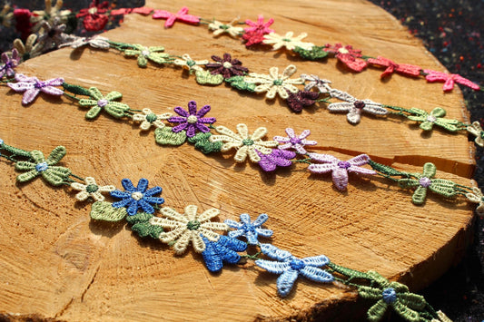 3.5cm width Embroidered Floral Trim- Multicoloured Bright Flower Lace- Per yard- DIY Clothing, Festival Costume, Crafts, Upholstery Decor