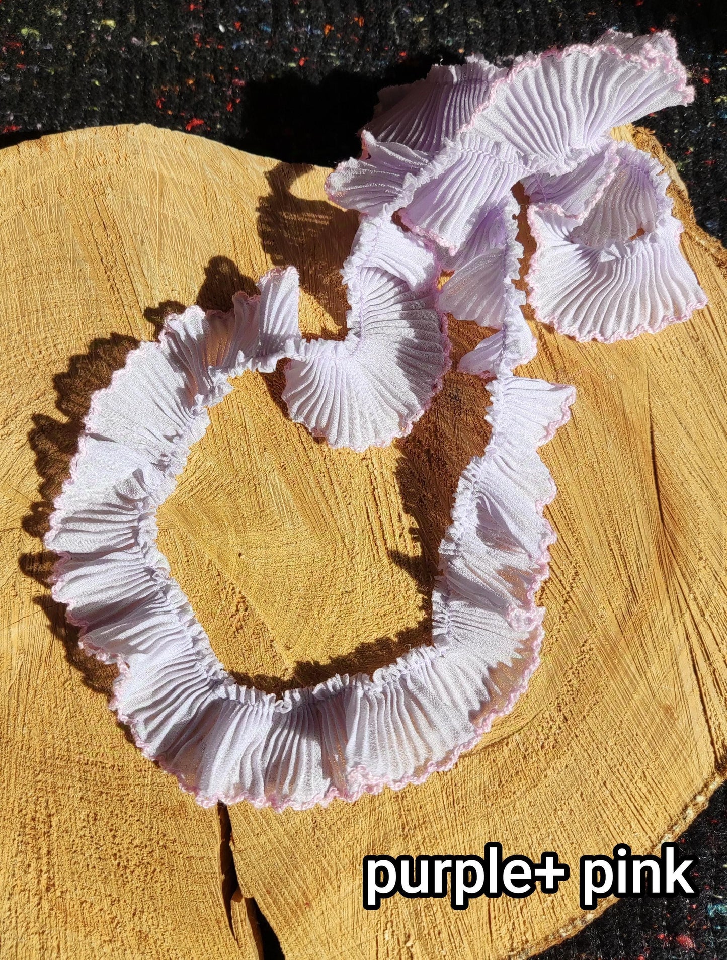 Pastel Chiffon Pencil Shaving Trim with Scallop Edge- Per yard- 3cm width Pleated Border for Doll making, Soft Furnishing, Dressmaking