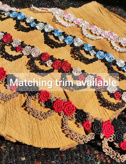 Double Rose Embroidered Trim/Delicate Floral Lace - Per yard - 2cm Width -DIY Sewing Clothes