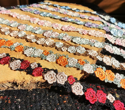 Double Rose Embroidered Trim/Delicate Floral Lace - Per yard - 2cm Width -DIY Sewing Clothes