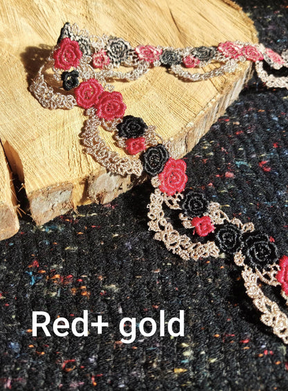 3.5cm Width Rose Flower Chain Embroidered Trim- Delicate Floral Lace Border -Per yard- For Dressmaking, Soft furnishing, Costume decoration