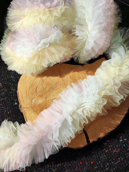 6 Layer Gathered Pastel Tulle Trim -Sold by the yard -For Tutu DIY, Party Decor, Costume making