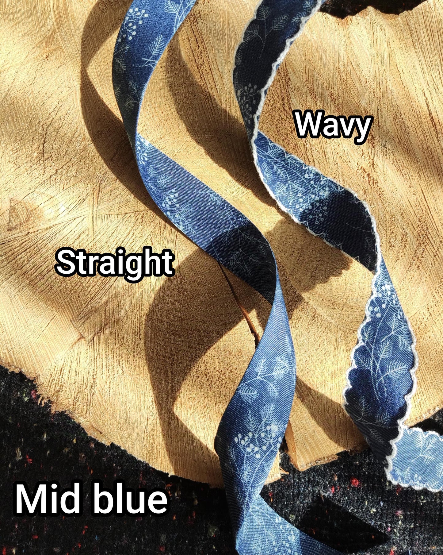 Botanic Floral Denim Ribbon Trim- 25mm or 40mm wide with Straight or Wavy Embroidered Scallop Edge - Per yard-DIY Hats Bags Jeans