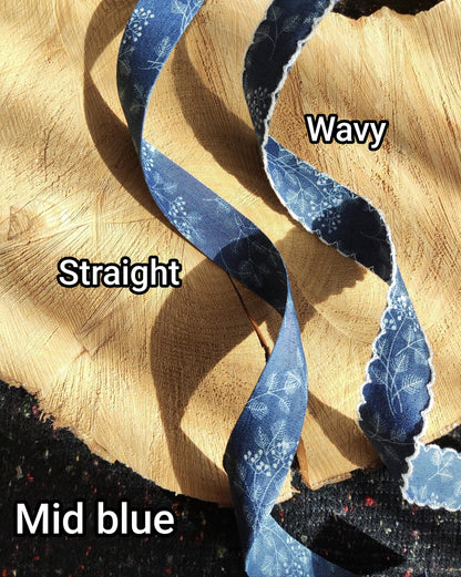 Botanic Floral Denim Ribbon Trim- 25mm or 40mm wide with Straight or Wavy Embroidered Scallop Edge - Per yard-DIY Hats Bags Jeans