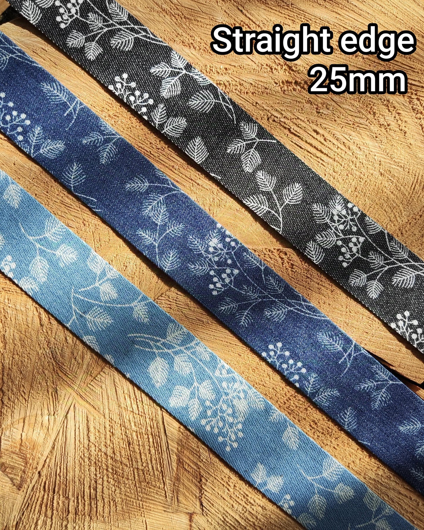 Botanic Floral Denim Ribbon Trim- 25mm or 40mm wide with Straight or Wavy Embroidered Scallop Edge - Per yard-DIY Hats Bags Jeans
