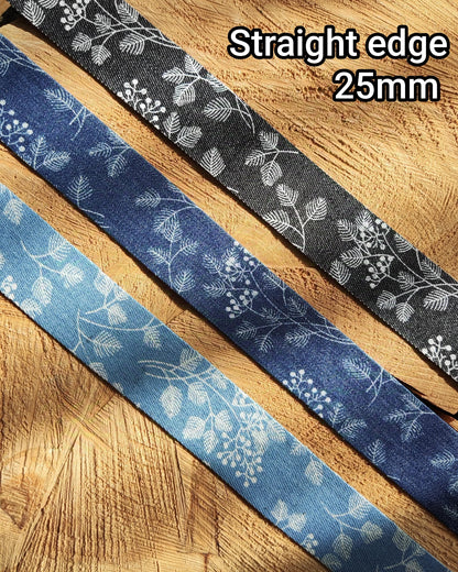 Botanic Floral Denim Ribbon Trim- 25mm or 40mm wide with Straight or Wavy Embroidered Scallop Edge - Per yard-DIY Hats Bags Jeans