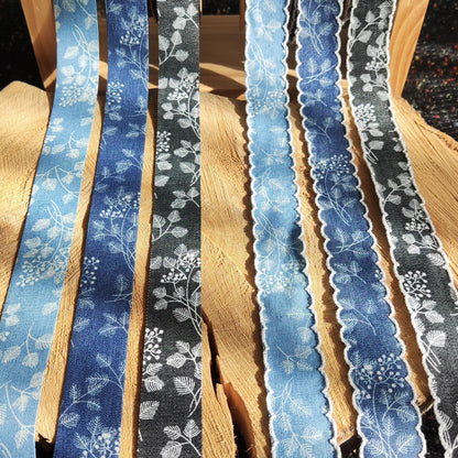 Botanic Floral Denim Ribbon Trim- 25mm or 40mm wide with Straight or Wavy Embroidered Scallop Edge - Per yard-DIY Hats Bags Jeans