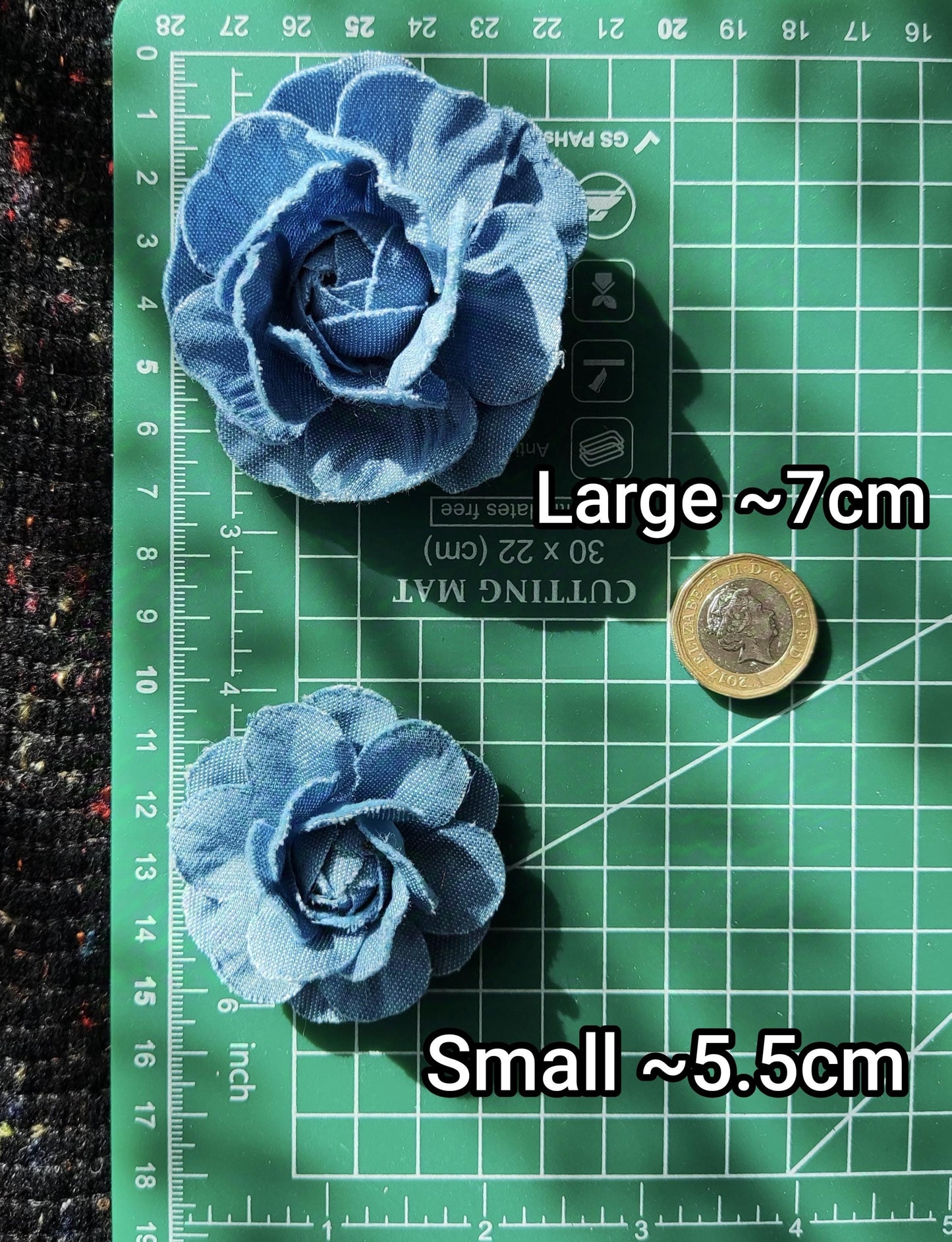 1pc Denim Rose Flower Sew On Embellishment- Blue Camellia Flower Applique- Bag making, Jeans Decoration, Hair accessories, Hat DIY