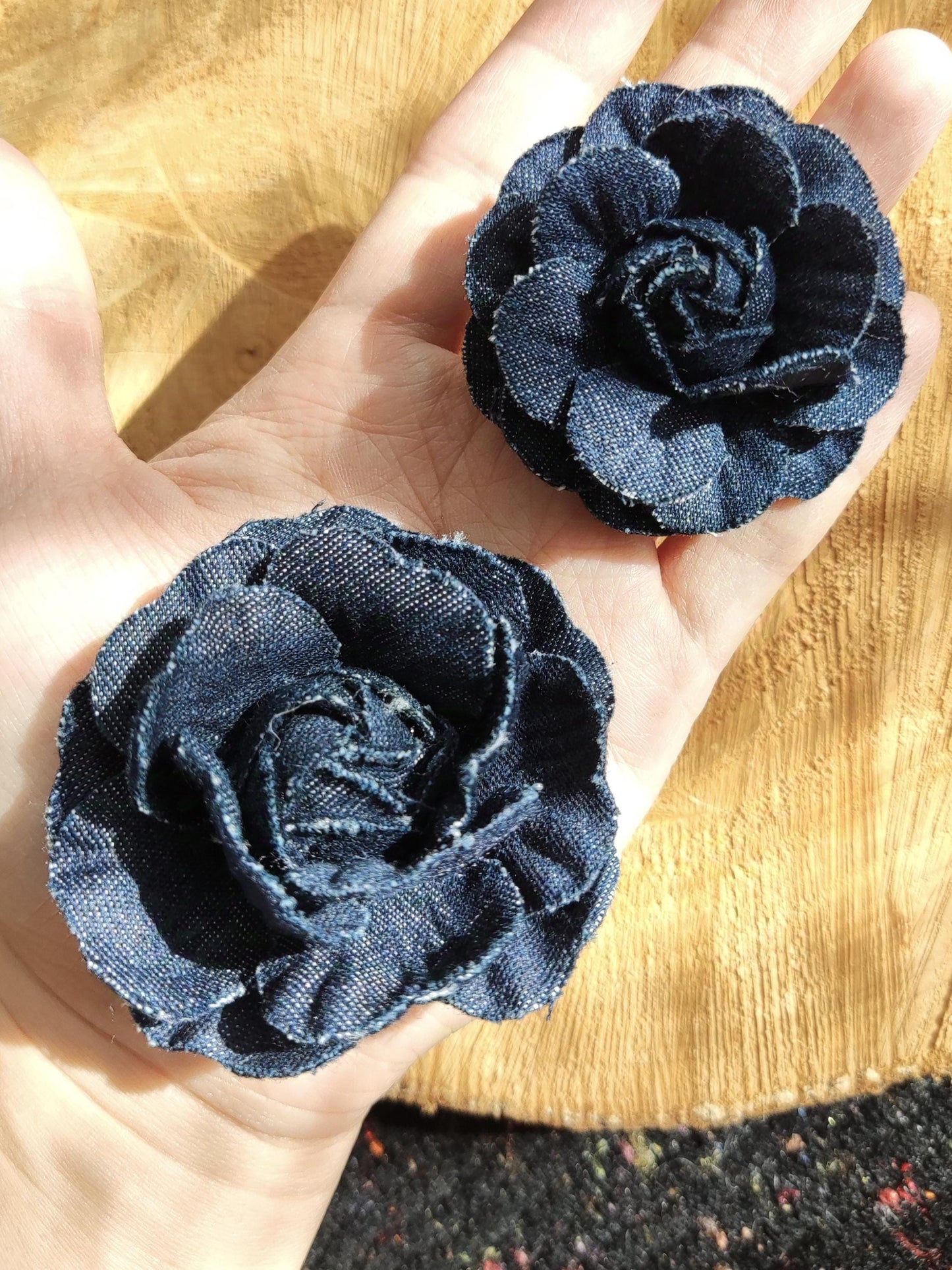 1pc Denim Rose Flower Sew On Embellishment- Blue Camellia Flower Applique- Bag making, Jeans Decoration, Hair accessories, Hat DIY