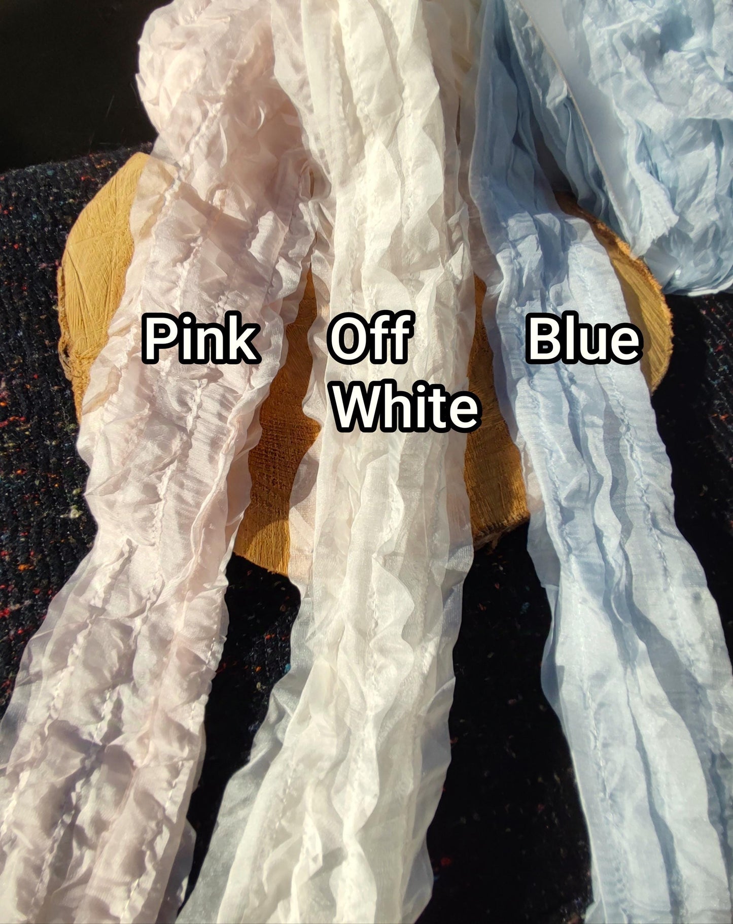 Unique Chiffon Tube Ruffle Trim with Hollow Middle -Per yard -Soft Lightweight Floaty Fabric Strip - Dressmaking Costume DIY