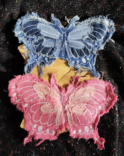 1 Pink Denim Butterfly patch MP01-  Sew on motif/embellishment -DIY clothes bags