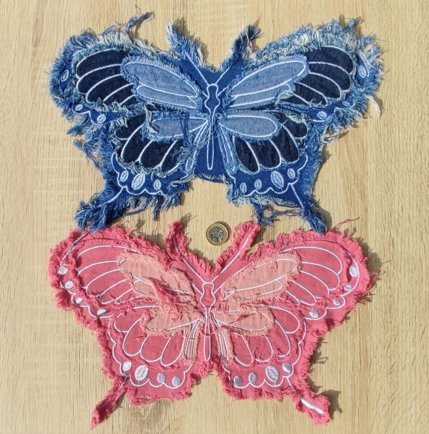1 Pink Denim Butterfly patch MP01-  Sew on motif/embellishment -DIY clothes bags