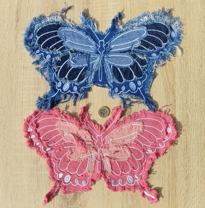 1 Pink Denim Butterfly patch MP01-  Sew on motif/embellishment -DIY clothes bags