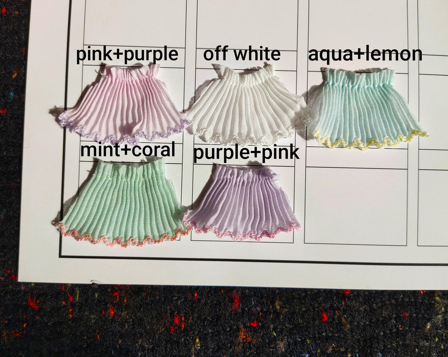Pastel Chiffon Pencil Shaving Trim with Scallop Edge- Per yard- 3cm width Pleated Border for Doll making, Soft Furnishing, Dressmaking