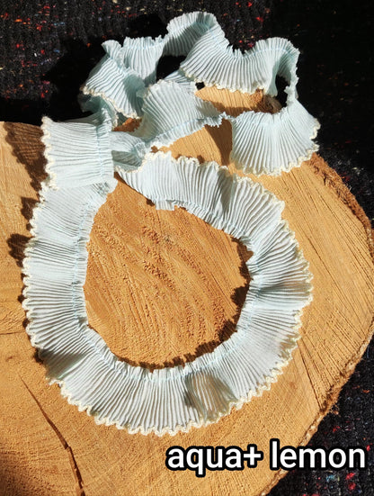 Pastel Chiffon Pencil Shaving Trim with Scallop Edge- Per yard- 3cm width Pleated Border for Doll making, Soft Furnishing, Dressmaking