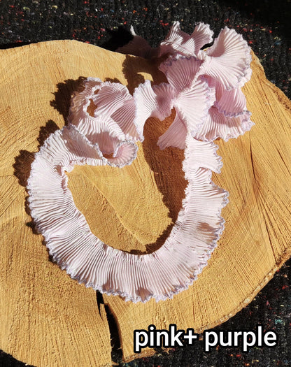 Pastel Chiffon Pencil Shaving Trim with Scallop Edge- Per yard- 3cm width Pleated Border for Doll making, Soft Furnishing, Dressmaking