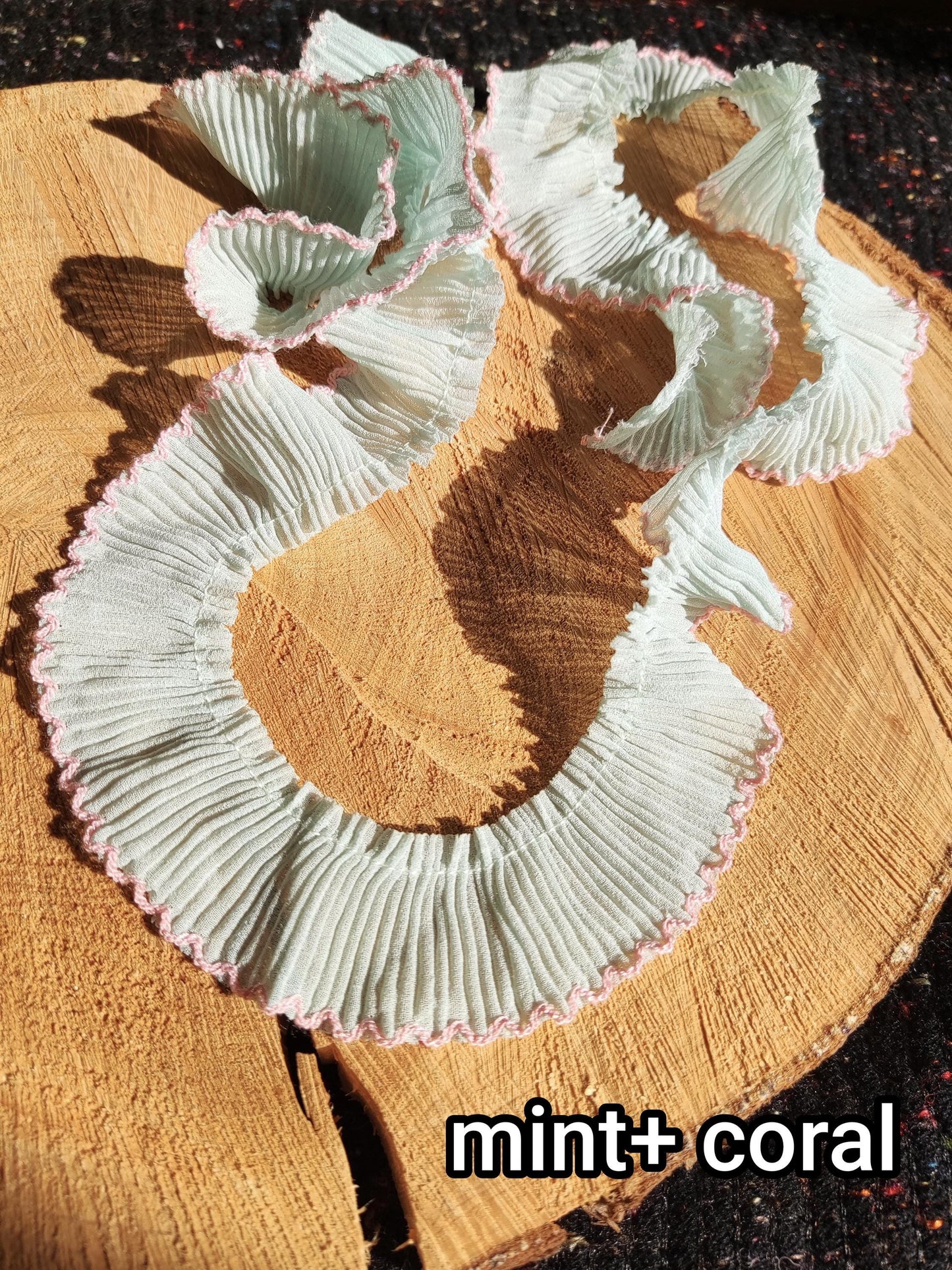 Pastel Chiffon Pencil Shaving Trim with Scallop Edge- Per yard- 3cm width Pleated Border for Doll making, Soft Furnishing, Dressmaking