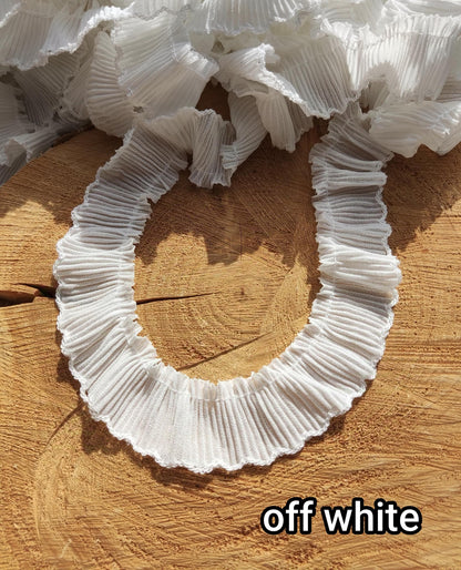 Pastel Chiffon Pencil Shaving Trim with Scallop Edge- Per yard- 3cm width Pleated Border for Doll making, Soft Furnishing, Dressmaking