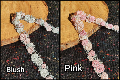 Double Rose Embroidered Trim/Delicate Floral Lace - Per yard - 2cm Width -DIY Sewing Clothes
