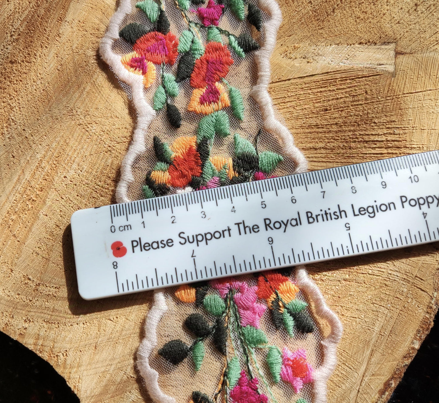 Zig Zag Embroidered Floral Sheer Ribbon Trim- 6.5cm width Flower Mesh Organza Net Border- Per yard- Folk Ethnic Craft DIY Costume