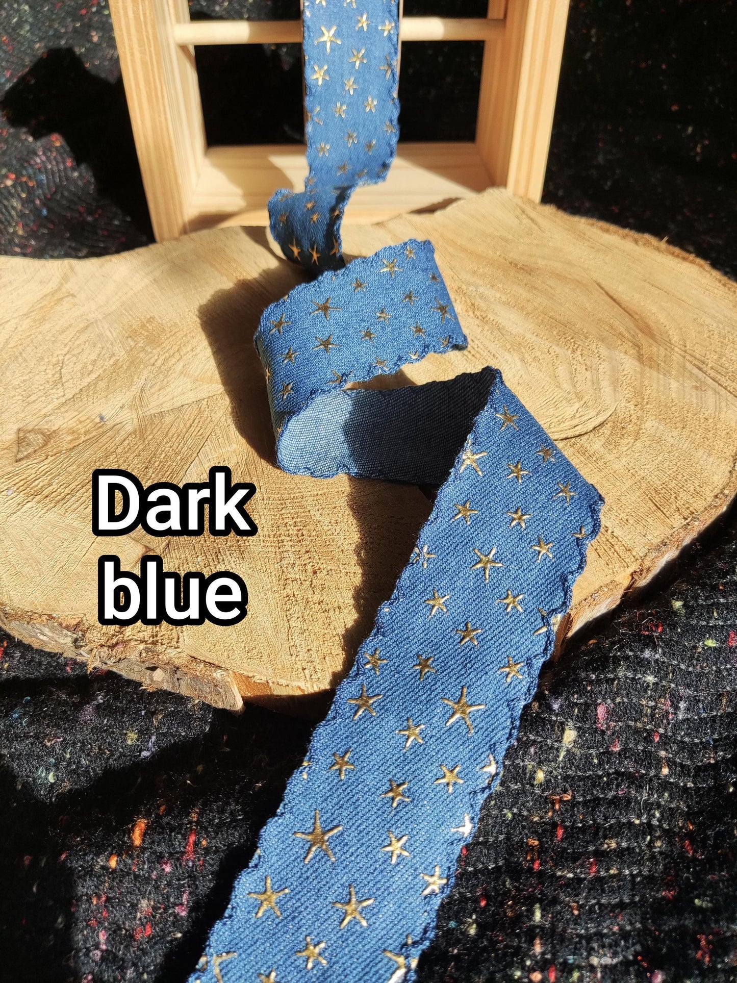 3D Gold Star Denim Ribbon with Embroidered Scallop Edge- 25mm or 40mm width- Per yard -For Acid wash Jeans DIY, Hatband, Bag making