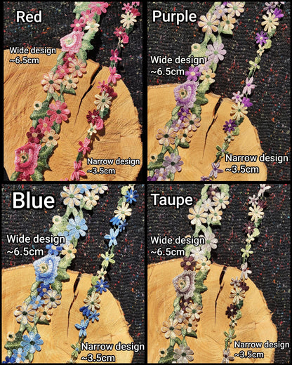 3.5cm width Embroidered Floral Trim- Multicoloured Bright Flower Lace- Per yard- DIY Clothing, Festival Costume, Crafts, Upholstery Decor