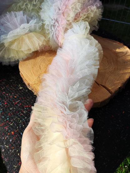 6 Layer Gathered Pastel Tulle Trim -Sold by the yard -For Tutu DIY, Party Decor, Costume making
