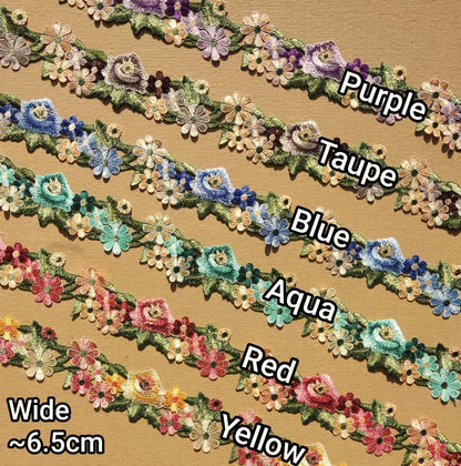 3.5cm width Embroidered Floral Trim- Multicoloured Bright Flower Lace- Per yard- DIY Clothing, Festival Costume, Crafts, Upholstery Decor