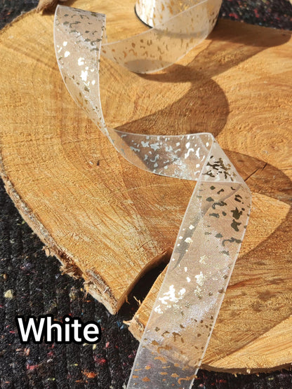 25mm width Sheer Organza Ribbon with Gold speckles- Per Yard- For Wedding Bouquet, Invitation DIY, Gift wrapping, Florist