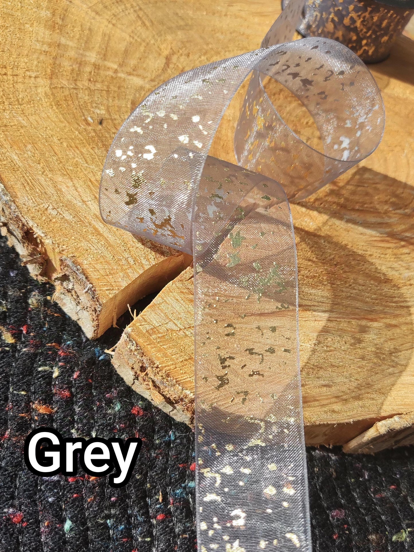 25mm width Sheer Organza Ribbon with Gold speckles- Per Yard- For Wedding Bouquet, Invitation DIY, Gift wrapping, Florist