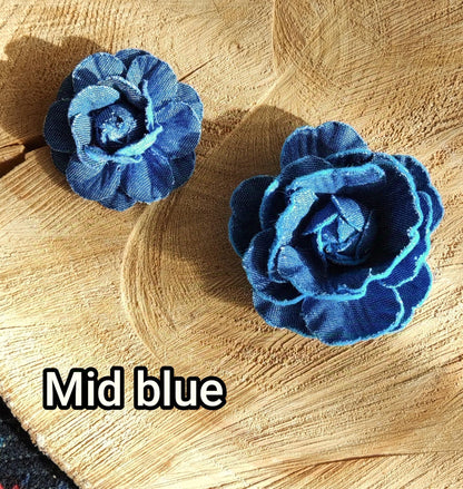 1pc Denim Rose Flower Sew On Embellishment- Blue Camellia Flower Applique- Bag making, Jeans Decoration, Hair accessories, Hat DIY
