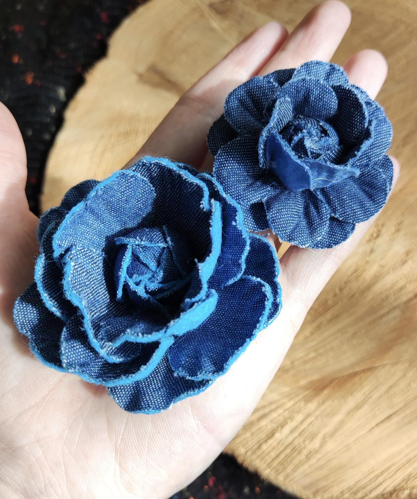 1pc Denim Rose Flower Sew On Embellishment- Blue Camellia Flower Applique- Bag making, Jeans Decoration, Hair accessories, Hat DIY