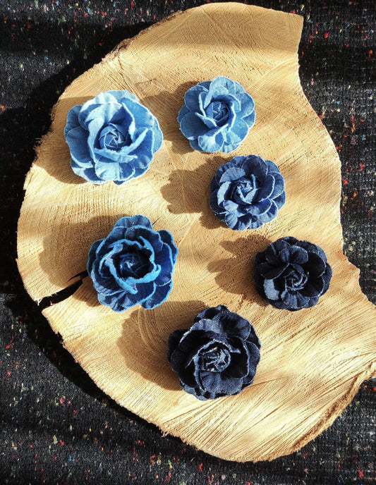 1pc Denim Rose Flower Sew On Embellishment- Blue Camellia Flower Applique- Bag making, Jeans Decoration, Hair accessories, Hat DIY