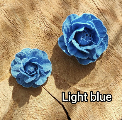 1pc Denim Rose Flower Sew On Embellishment- Blue Camellia Flower Applique- Bag making, Jeans Decoration, Hair accessories, Hat DIY