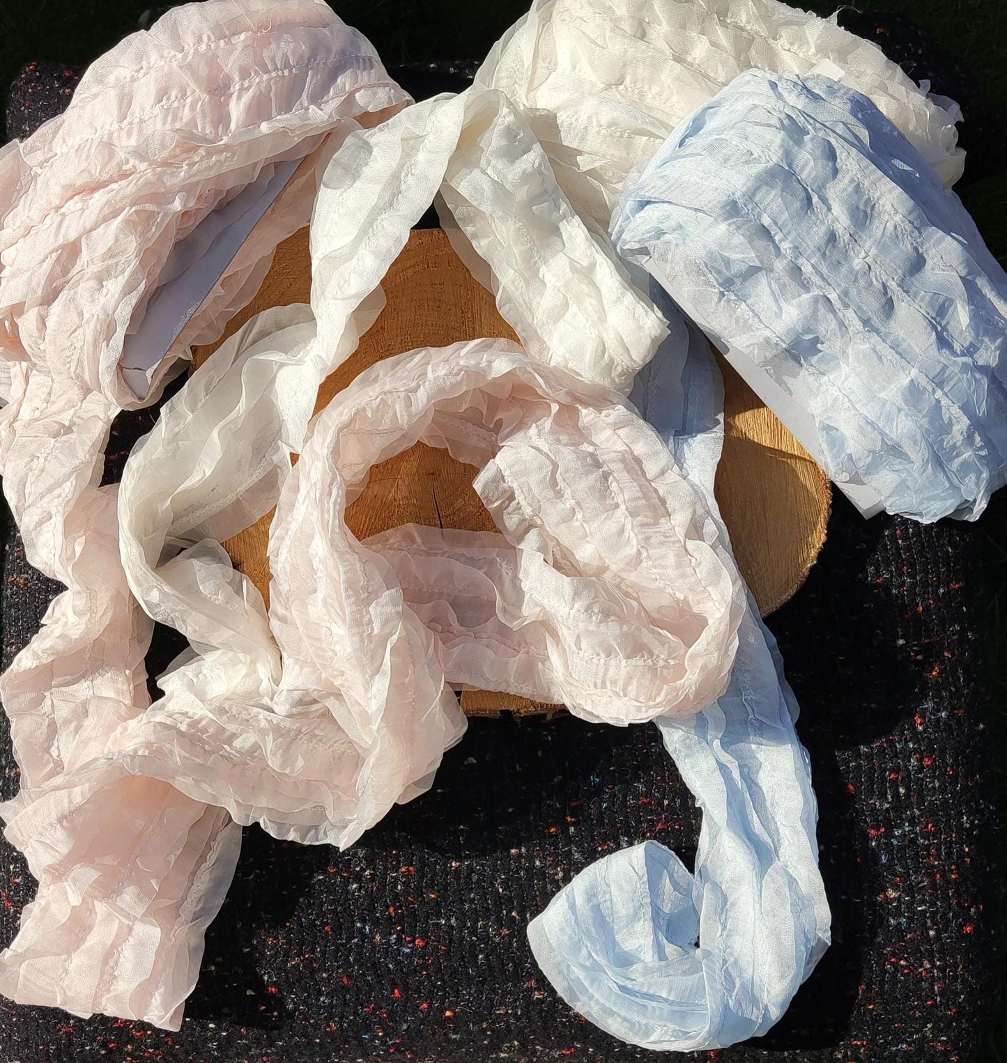Unique Chiffon Tube Ruffle Trim with Hollow Middle -Per yard -Soft Lightweight Floaty Fabric Strip - Dressmaking Costume DIY