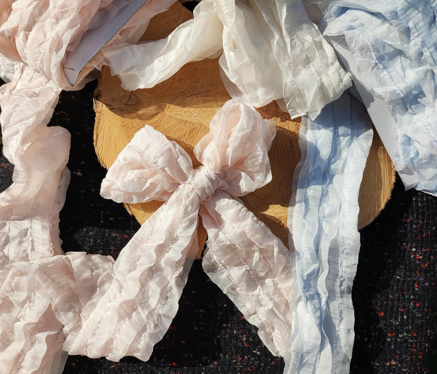 Unique Chiffon Tube Ruffle Trim with Hollow Middle -Per yard -Soft Lightweight Floaty Fabric Strip - Dressmaking Costume DIY