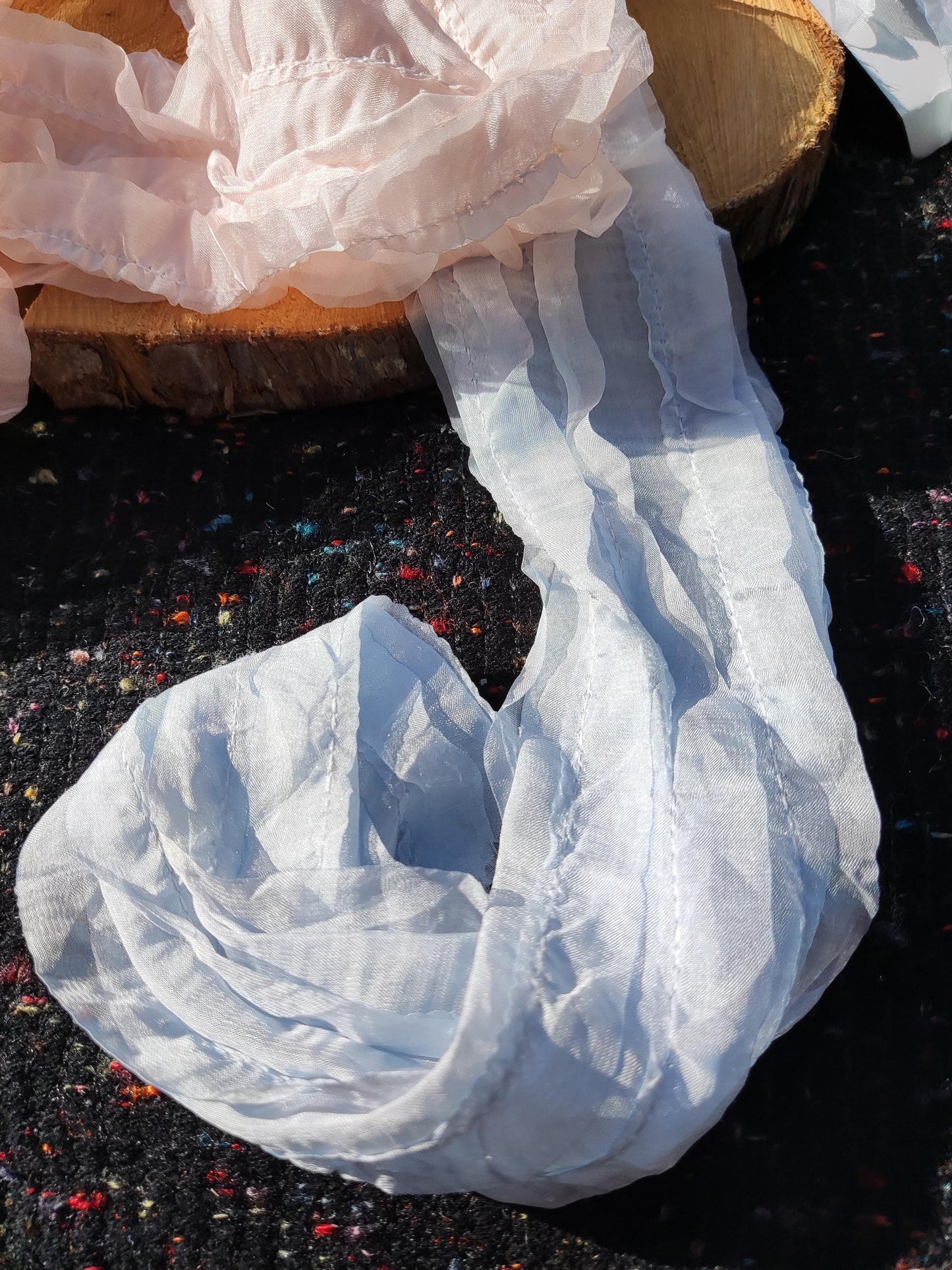 Unique Chiffon Tube Ruffle Trim with Hollow Middle -Per yard -Soft Lightweight Floaty Fabric Strip - Dressmaking Costume DIY