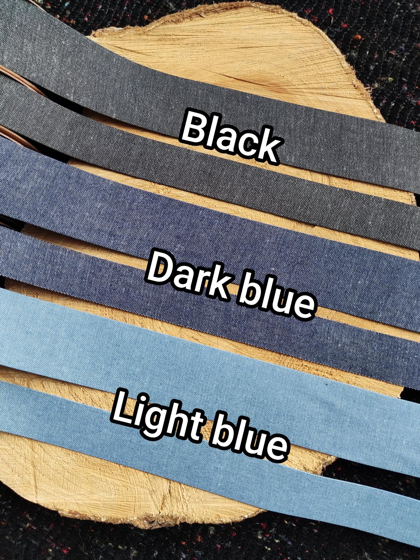 Straight Edge Plain Denim Ribbon Trim- 25mm or 40mm width in Blue or Black- Per yard - DIY Hats Bags, Gift Wrapping