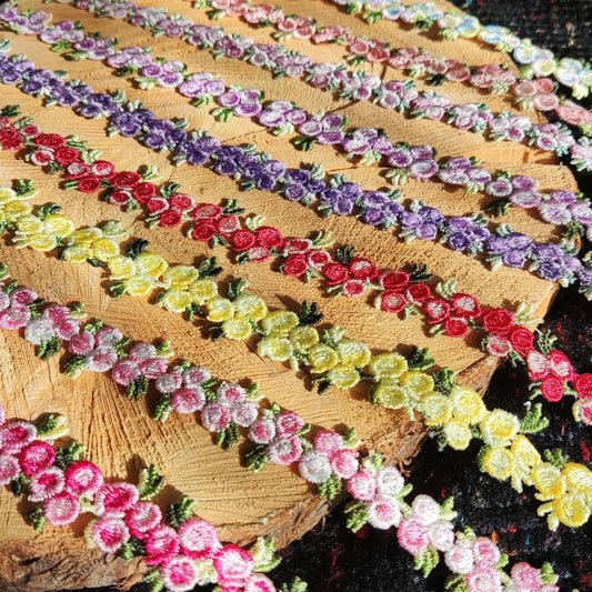 Embroidered Rococo Floral Trim -2cm wide Rose Cluster Lace Ribbon-Per Yard- For Dressmaking, Home Decor, Doll Clothes, Necklace DIY