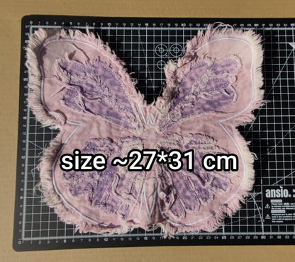 Large Lilac Denim Butterfly Sew on Patch- Size 27cm*31cm -1 Piece Fray edge Motif -DIY Jeans, Jacket Embellishment, Bag making